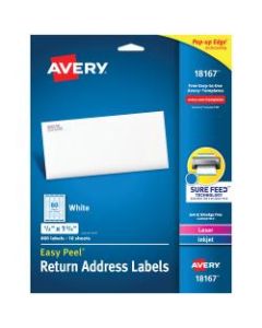 Avery Easy Peel Return Address Labels, AVE18167, 1/2in x 1 3/4in, White, Pack Of 800