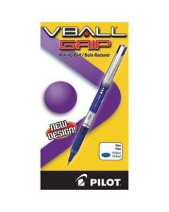 Pilot V-Ball Grip Liquid Ink Rollerball Pens, Fine Point, 0.7 mm, Metallic Silver Gray Barrel, Blue Ink, Pack Of 12 Pens