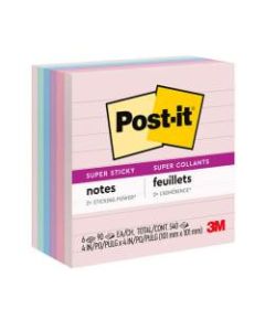 Post-it Super Sticky Notes, Recycled, 4in x 4in, Bali, Lined, Pack Of 6 Pads