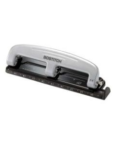 Bostitch EZ Squeeze Three-Hole Punch, 12 Sheet Capacity, Black/Silver