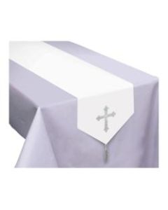 Amscan Religious Communion Fabric Table Runner, 72in x 13in, White/Silver