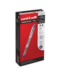 uni-ball Vision Elite Liquid Ink Rollerball Pens, Bold Point, 0.8 mm, White Barrel, Purple Ink, Pack Of 12