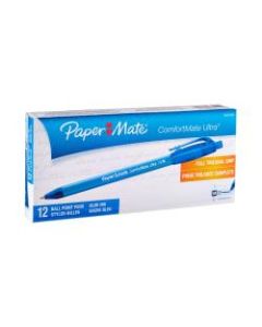 Paper Mate Comfortmate Ultra Retractable Ballpoint Pens, Medium Point, 1.0 mm, Blue Barrel, Blue Ink, Pack Of 12