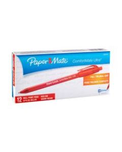 Paper Mate Comfortmate Ultra Retractable Ballpoint Pens, Medium Point, 1.0 mm, Red Barrel, Red Ink, Pack Of 12