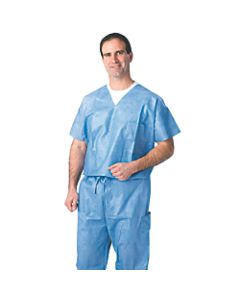 Medline Disposable Scrub Shirts, Medium, Blue, Case Of 30