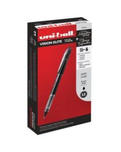 uni-ball Vision Elite Liquid Ink Rollerball Pens, Micro Point, 0.5 mm, Black Barrel, Black Ink, Pack Of 12