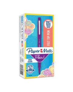 Paper Mate Flair Porous-Point Pens, Medium Point, 0.7 mm, Purple Barrel, Purple Ink, Pack Of 12