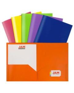 JAM Paper POP Plastic 2-Pocket School Folders, 9-1/2in x 11-1/2in, Assorted Primary, Pack Of 6 Folders