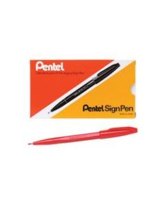 Pentel Sign Pens, Fine Point, 2.0 mm, Red Barrel, Red Ink, Pack Of 12 Pens