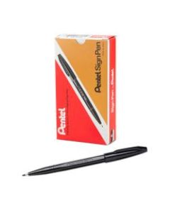 Pentel Sign Pens, Fine Point, 2.0 mm, Black Barrel, Black Ink, Pack Of 12 Pens