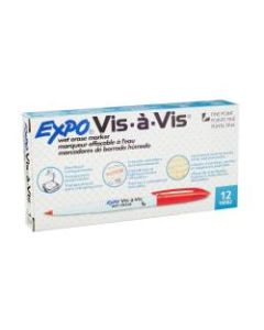 EXPO Vis-?-Vis Wet-Erase Fine-Tip Markers, Red, Box Of 12