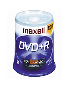 Maxell DVD+R Recordable Media Spindle, 4.7GB/120 Minutes, Pack Of 100