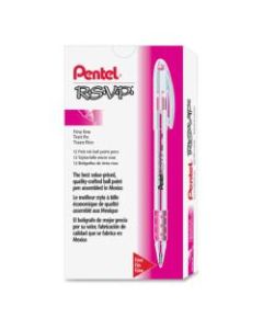 Pentel R.S.V.P. Ballpoint Stick Pens, Fine Point, 0.7 mm, Clear Barrel, Pink Ink, Pack Of 12 Pens
