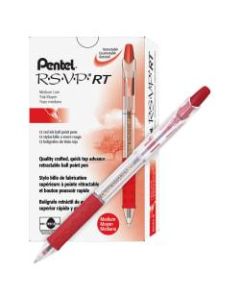 Pentel R.S.V.P. Retractable Ballpoint Pens, Medium Point, 1.0 mm, Clear Barrel, Red Ink, Pack Of 12 Pens