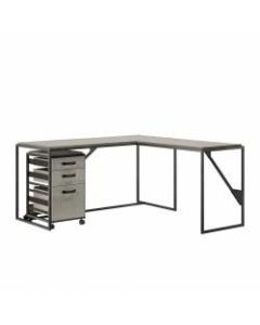 Bush Furniture Refinery 62inW L-Shaped Industrial Desk With 3-Drawer Mobile File Cabinet, Cottage White, Standard Delivery