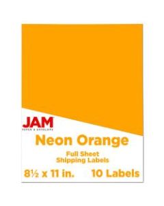 JAM Paper Full-Page Mailing And Shipping Labels, 337628613, 8 1/2in x 11in, Neon Orange, Pack Of 10