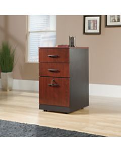 Sauder Via 19-1/2inD Vertical 3-Drawer Pedestal File Cabinet, Classic Cherry/Soft Black