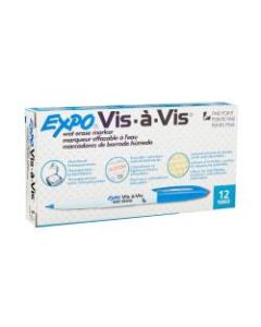 EXPO Vis-A-Vis Wet-Erase Fine-Tip Markers, Blue, Box Of 12
