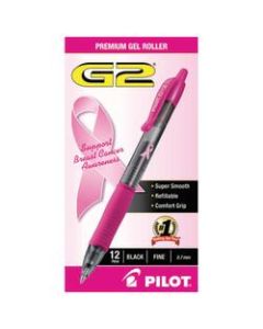 Pilot G-2 Retractable Gel Pens, Fine Point, 0.7 mm, Pink Barrels, Black Ink, Pack Of 12