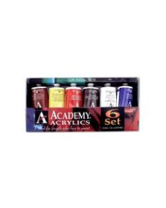 Grumbacher Academy Acrylic Introductory Set, 3 Oz Tubes, Assorted Colors, Set Of 6