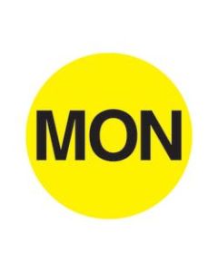 Tape Logic Permanent Inventory Label Roll, DL6501, Weekday-Style, "MON," 1in Diameter, Yellow, Roll Of 500