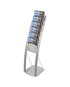 Deflect-O Contemporary 6-Pocket Literature Floor Display, 49inH x 13inW x 16 1/2inD, Silver