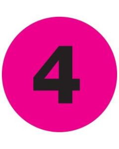 Tape Logic Permanent Inventory Labels, DL1344, Number 4, Round, 3in, Fluorescent Pink, Roll Of 500