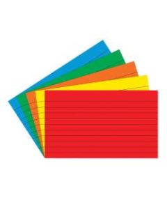 Top Notch Teacher Products Bright Primary Lined Index Cards, 3in x 5in, Assorted Colors, 75 Cards Per Pack, Case Of 10 Packs