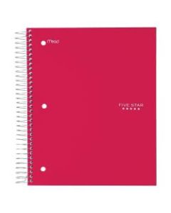 Five Star Wide Rule 5-subject Notebook - 200 Sheets - Wire Bound - Wide Ruled - 3 Hole(s) - 8in x 10 1/2in - Red Cover - Plastic Cover - Perforated, Durable Cover, Resist Bleed-through, Easy Tear, Pocket Divider, Reinforced - 1Each