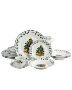 Gibson Home 20-Piece Ceramic Christmas Tree Dinnerware Set, Green