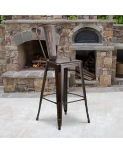 Flash Furniture Commercial-Grade 30inH Distressed Metal Bar Stool, Copper