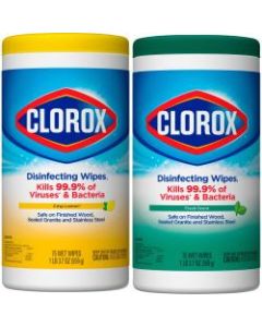 Clorox Disinfecting Wipes, 7in x 8in, Lemon And Fresh Scent, 75 Wipes Per Canister, Case Of 12 Canisters