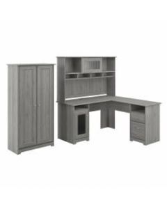 Bush Furniture Cabot L-Shaped Desk With Hutch And Tall Storage Cabinet With Doors, Modern Gray, Standard Delivery