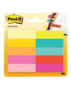 Post-it Page Markers, 1/2in x 1 3/4in, Assorted Bright Colors, 50 Per Pad, Pack Of 10 Pads