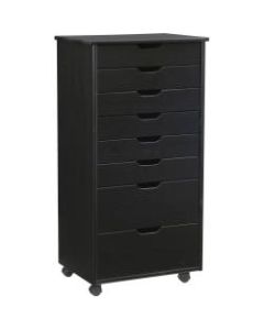 Linon Casimer 8-Drawer Rolling Storage Cart, 40-1/2inH x 20-3/4inW x 15-3/8inD, Black