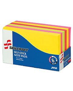 SKILCRAFT 100% Recycled Self-Stick Note Pads, Assorted Neon Colors, 3in x 5in, Pack Of 6 (AbilityOne 7530-01-418-1420)