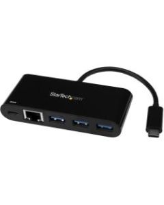 StarTech.com 3 Port USB-C Hub with Gigabit Ethernet & 60W Power Delivery Passthrough - USB-C to 3xUSB-A - 5Gbps USB 3.0 Type-C Adapter Hub - Portable 3 Port USB-C hub with 3x USB Type-A and Gigabit Ethernet RJ45 port