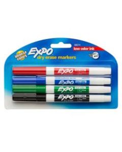 EXPO Low-Odor Dry-Erase Markers, Fine Point, Assorted Colors, Pack Of 4