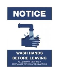 Lorell Notice Wash Hands Before Leaving Sign, 6in x 8in, Blue/White