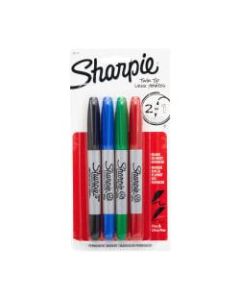 Sharpie Twin-Tip Permanent Markers, Assorted Basic Colors, Pack Of 4