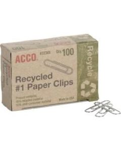 ACCO Recycled Paper Clips, Silver, 90% Recycled, 100 Paper Clips Per Box, Pack Of 10 Boxes