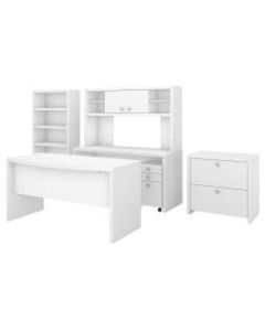 kathy ireland Office by Bush Business Furniture Echo Bow Front Desk, Credenza With Hutch, Bookcase And File Cabinets, Pure White/Pure White, Standard Delivery