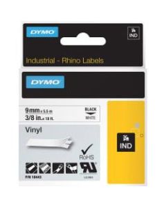 Dymo Rhino Industrial Vinyl Labels - 3/8in Width x 18 ft Length - Permanent Adhesive - Rectangle - Thermal Transfer - White - Vinyl - 1 Each