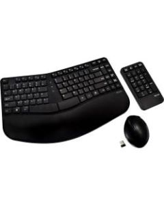 V7 Professional Wireless Ergo Keyboard Combo - USB Wireless RF 2.40 GHzEnglish (US) - Black - USB Wireless RF Optical - 1600 dpi - 6 Button - Black - Multimedia Hot Key(s) - Symmetrical - AAA - Compatible with Windows