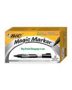 BIC Magic Marker Dry-Erase Markers, Chisel Point, Black Ink, Pack Of 12