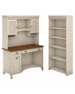 Bush Furniture Fairview Computer Desk With Hutch And 5 Shelf Bookcase, Antique White/Tea Maple, Standard Delivery