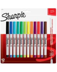 Sharpie Permanent Ultra-Fine Point Markers, Assorted Colors, Pack Of 12 Markers