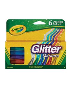 Crayola Glitter Markers, Bullet Point, Assorted Colors, Pack Of 6
