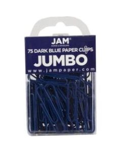 JAM Paper Paper Clips, Jumbo, 2in, 25-Sheet Capacity, Dark Blue, Pack Of 75