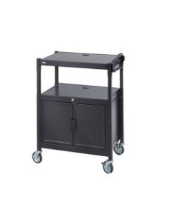 Safco Steel Adjustable AV Carts With Cabinet,Adjust.,42inH x 24inW x 18inD, Black